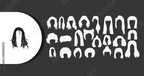 Collection of diverse hairstyle silhouettes for design projects