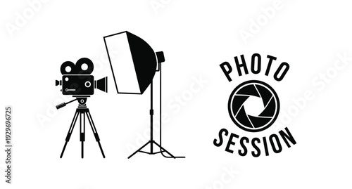 Film camera spotlight and aperture graphic in black silhouette