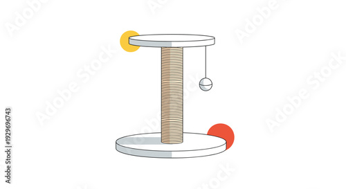 Modern wooden cat scratching post with a hanging toy ball for feline entertainment and to protect home furniture from claws.