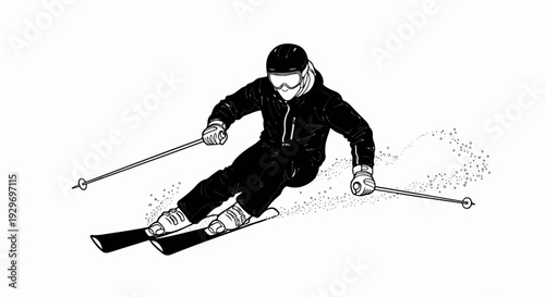 A skier in a black suit carves down a snowy slope, kicking up powder