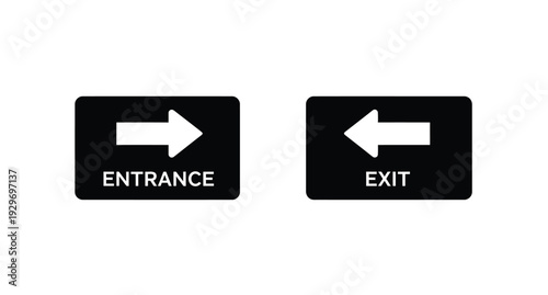 Entrance and exit signs with arrows a stark visual contrast silhouette