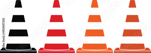Traffic cone icon set with construction safety warning road barrier symbols in multiple colors flat vector illustration collection