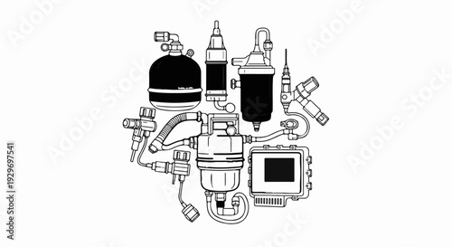A technical diagram displays various plumbing, filtration, and sensor components