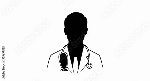 Silhouette of a smiling person wearing a lab coat and stethoscope