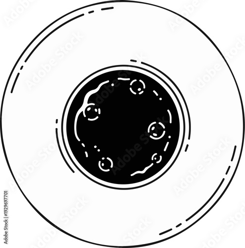A minimalist illustration of a brake rotor and caliper assembly