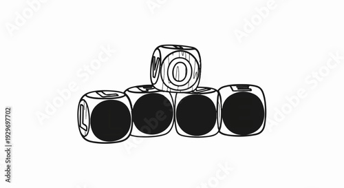 A stack of five dice, four in a row with one on top