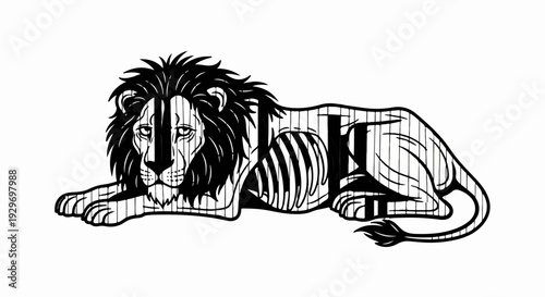 Stylized lion illustration with striped body and detailed mane