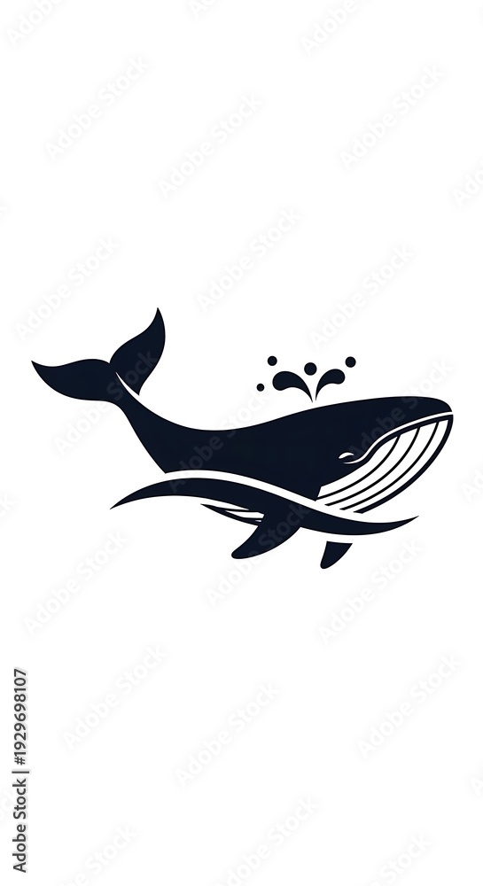 Fototapeta premium Black silhouette of a whale swimming.