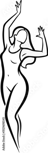 Stylized outline of a woman gracefully dancing with arms raised