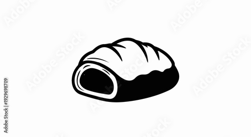 A simple black and white line drawing of a pastry, likely a roll or bun