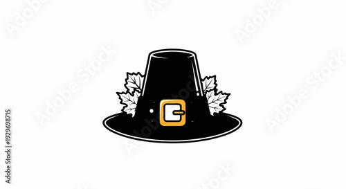 Black pilgrim hat with autumn leaves and gold buckle