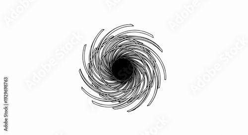 Stylized swirling aperture with a dark circular center and radiating white lines