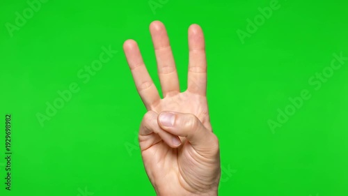 Hand displaying two fingers gesture in a VIDEO on chroma key background with stable wrist and micro movements