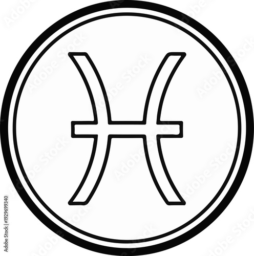 Minimalist Pisces zodiac symbol icon with thick circular border on white