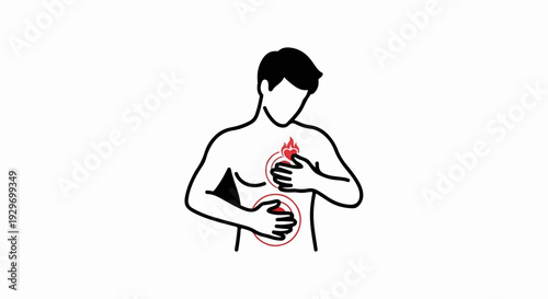 Person clutching chest and abdomen, showing pain and discomfort