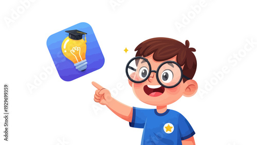 Young man pondering with a lightbulb idea and school supplies vector