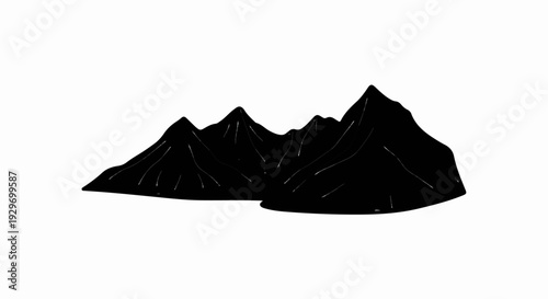 Dark, jagged mountain peaks with white highlights against a clean white background
