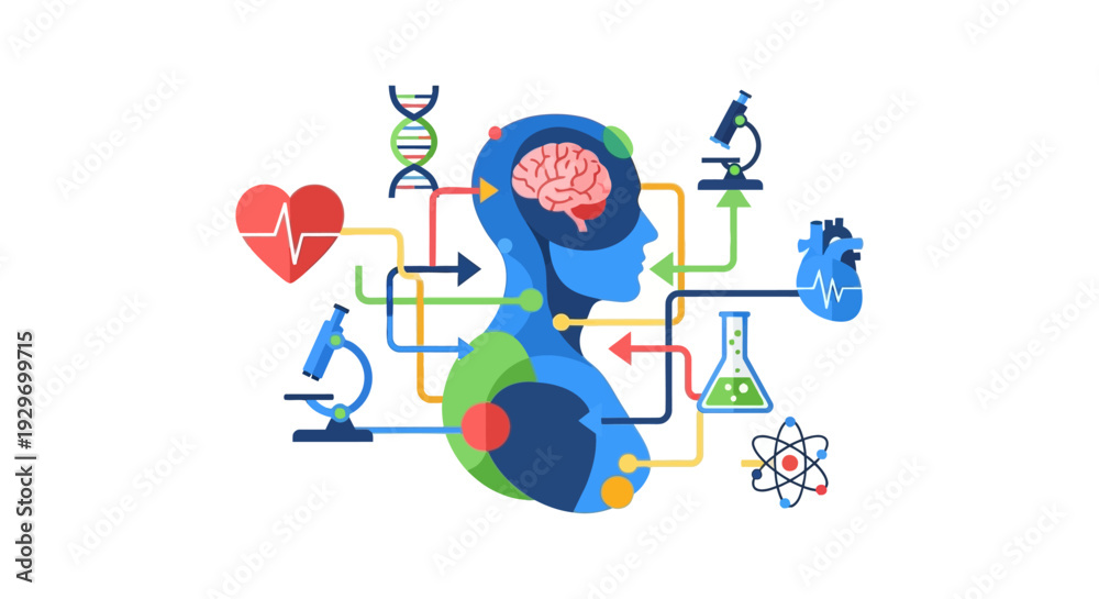 Fototapeta premium Science and Human Health: Integrated Research, Brain, DNA, and Medical Technology Concept