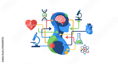 Science and Human Health: Integrated Research, Brain, DNA, and Medical Technology Concept