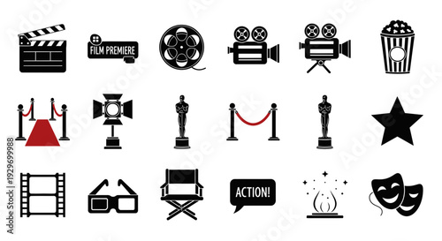 Monochromatic Sleek Film Premiere Celebration Silhouette Collection. transparent.