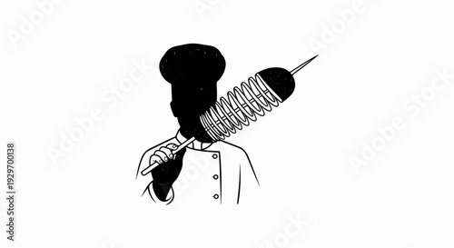 Chef silhouette holding spiral-cut potato on stick