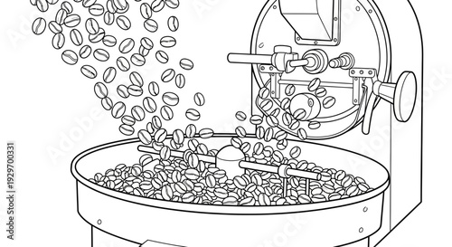 Simple Coffee Bean Roasting Process Line Art for General Audience. transparent.