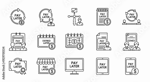 A collection of line art icons illustrating various payment solutions