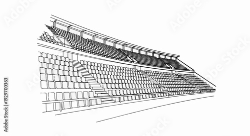 Stadium seating rows, an architectural drawing in perspective, empty chairs