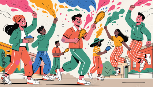 Vibrant Holi Festival Celebration, Flat Vector Social Media Design