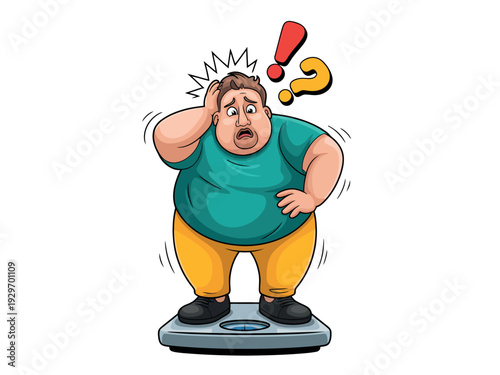 Cartoon Man Worried About Weight