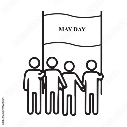 May Day Protestors Holding Flag Vector Illustration