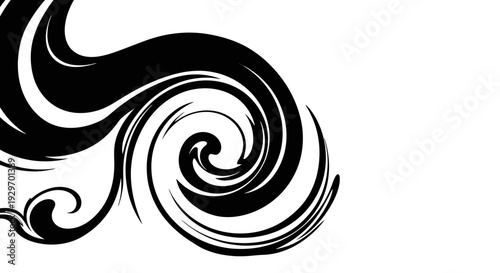 Black swirling wave pattern on white background.