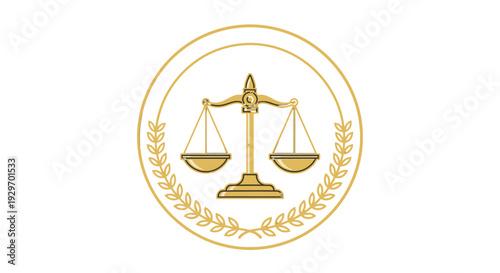 Golden Scales of Justice Icon with Laurel Wreath Symbolizing Fairness and Balance.