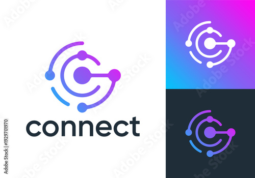 letter C connect logo. network signal technology connectivity symbol icon design
