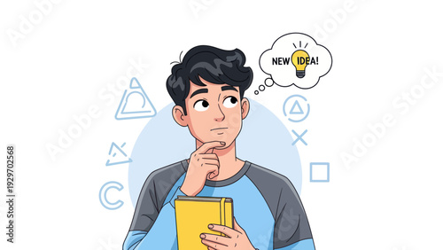 Young man pondering a new idea conceptual illustration vector design