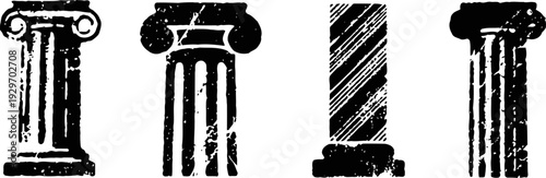Four black classical column silhouette icons vintage architectural ancient greek and roman pillars