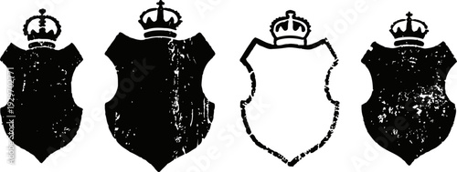 vintage heraldic shields with crowns black silhouette crests in various worn textures and shapes