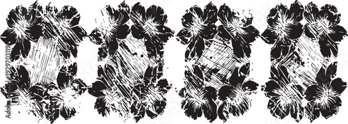 Floral ornate letters o, q, p, r in vintage black hand drawn design with textured shading and leaves