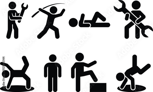 A collection of icons representing various physical activities and exercises.