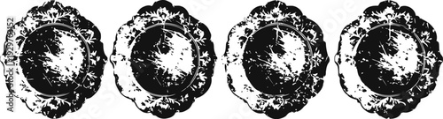 Four vintage apple illustrations in circular floral frames hand drawn fruit sketches in black and white