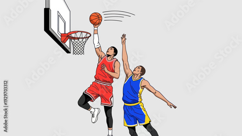 Basketball players in action a vector illustration of a games key moment