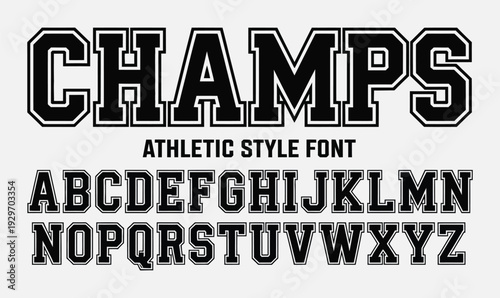 Champs Athletic Varsity Font with Bold Block Letters and Black Outline for Sports Team Branding and Collegiate Apparel Design