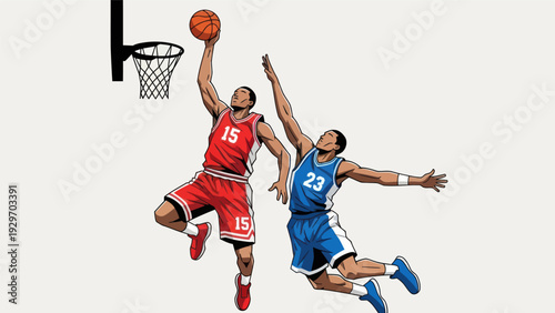 Basketball players in action a vector illustration of sports and competition