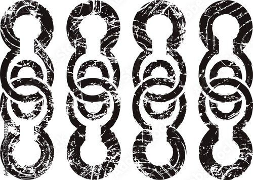 Four distressed black chain links in a vertical row with a grunge texture design