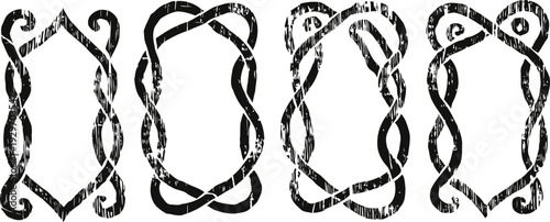 Set of four vintage ornamental black frames with floral and swirl decorative elements