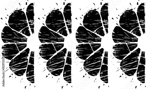 Grunge lemon slices set in black and white distressed citrus fruit halves vintage textured lemon artwork