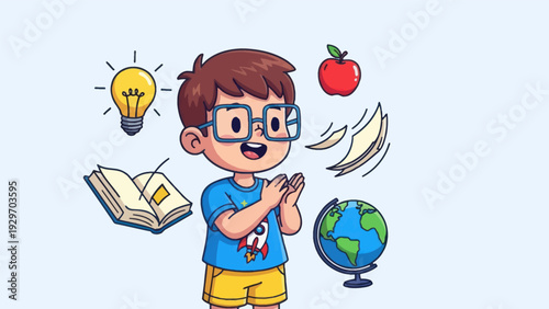 Young man pondering business growth and charts with study supplies