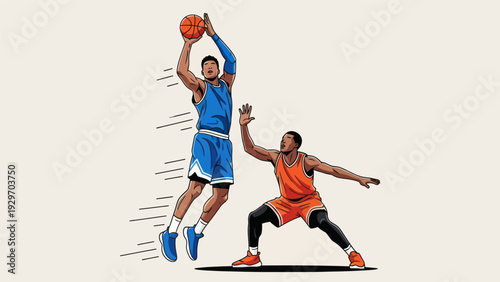Basketball players in action dunk shot illustration on neutral background