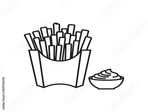 Vector illustration of french fries and dipping sauce isolated on White Background
