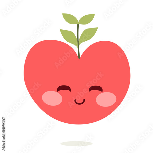 Happy heart character with green leaves symbolizing renewal, healthy lifestyle change and emotional growth